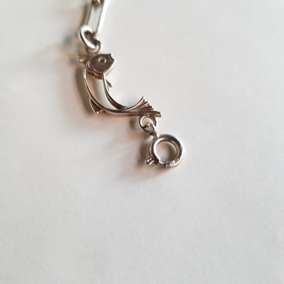 Unusual vintage sterling silver  station necklace  fish as stations, paperclip